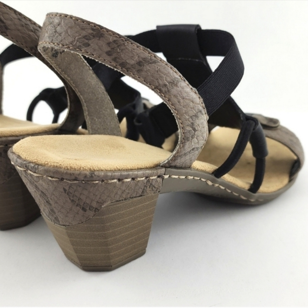 Reiker Women's Slingback Heeled Sandals Black Snake Print Lightweight Comfort 37 - Picture 10 of 16